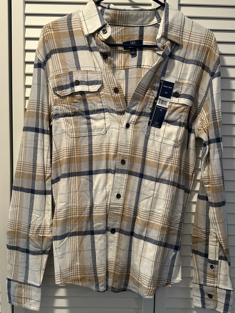 Men's George Plaid Button-Up Shirt - Cream, Tan & Blue